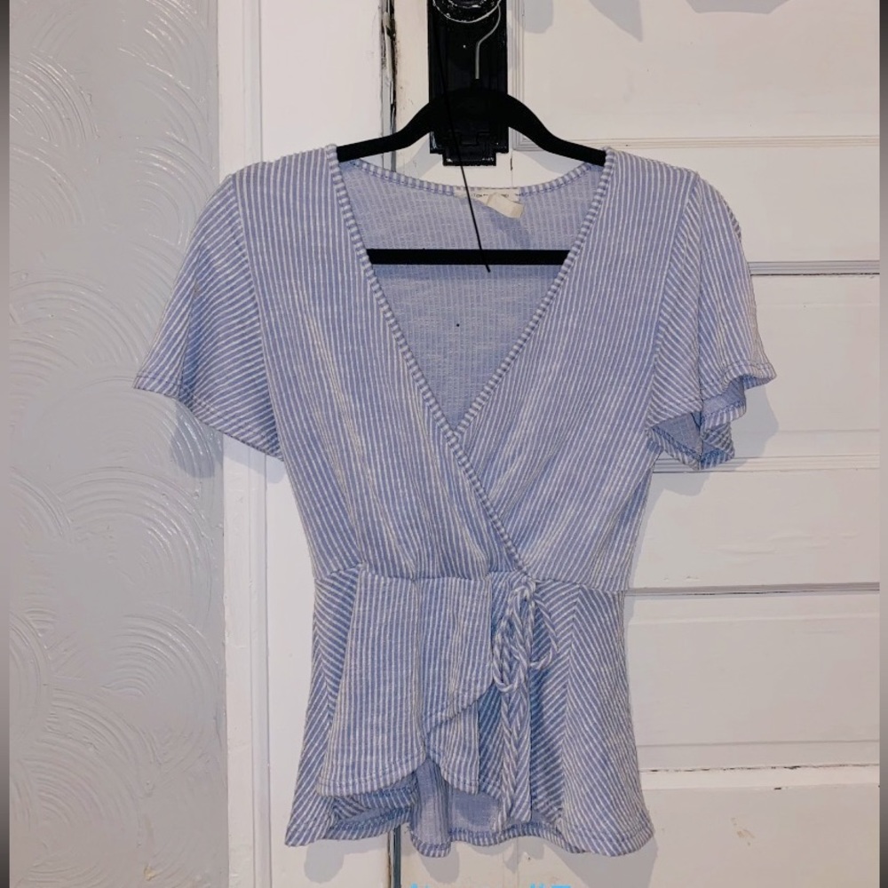 Light blue, dressy v-neck blouse